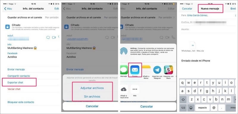 Transferir WhatsApp de iPhone a iPhone sin iCloud por email