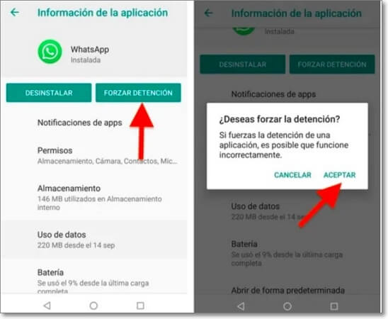 Forzar la detención de WhatsApp en Android