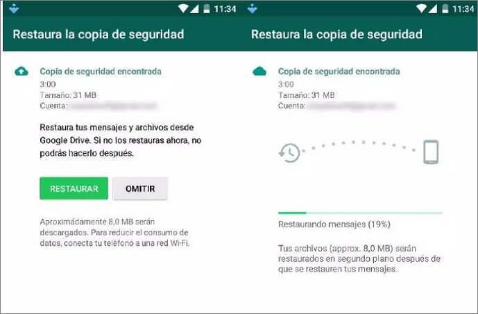 Restaurar WhatsApp a partir de la sauvegarde Google Drive