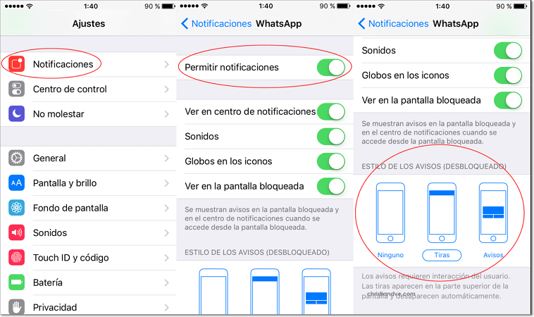 Configurar las notificaciones de WhatsApp en el iPhone