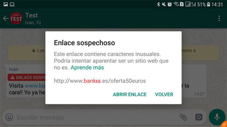 Enlace sospechoso de WhatsApp