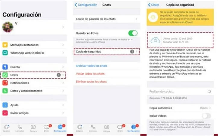 verificar copia de seguridad de whatsapp en el iPhone
