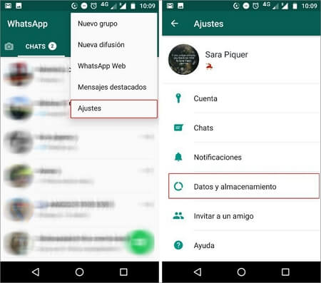 datos y almacenamiento de archivos WhatsApp Android