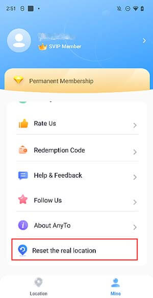 anyto android reset real location