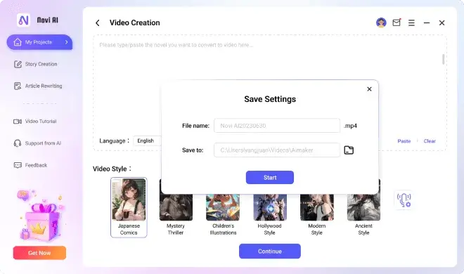 Guardar Estilo de Video en Novi AI