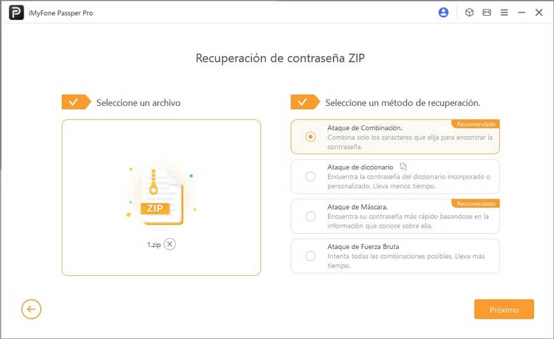 seleccionar modo de desbloquear ZIP