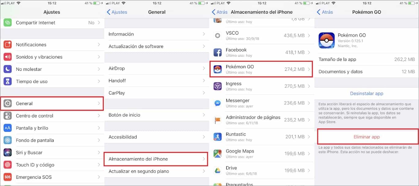 eliminar datos de PokÃ©mon GO en dispositivos  iOS