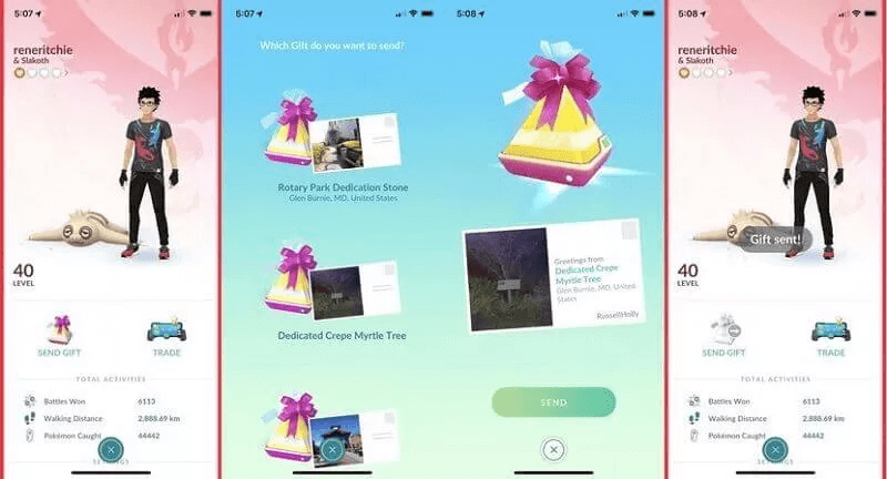 Enviar regalo a un amigo para polvo estelar Pokémon Go intercambio