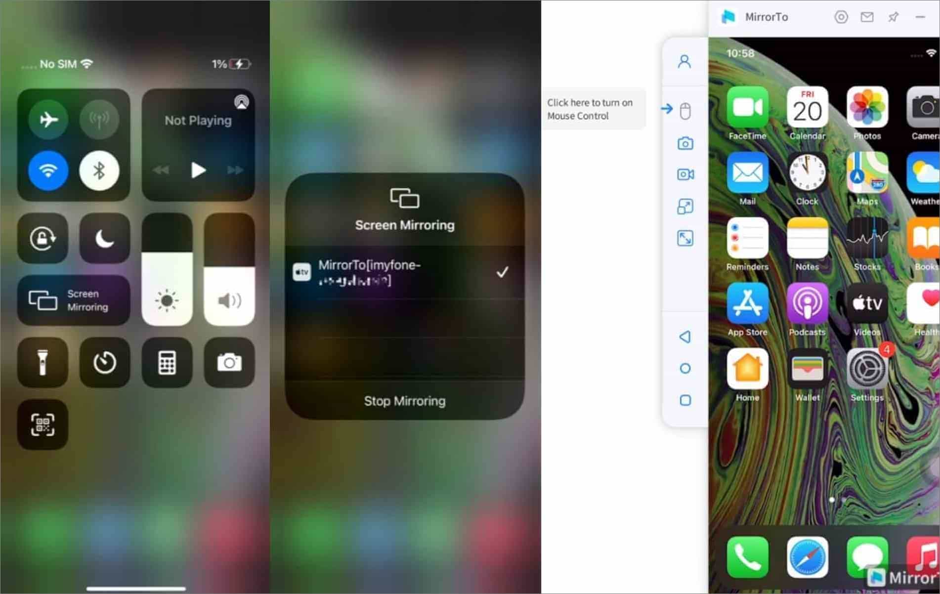 el dispositivo iOS está conectado a MirrorTo