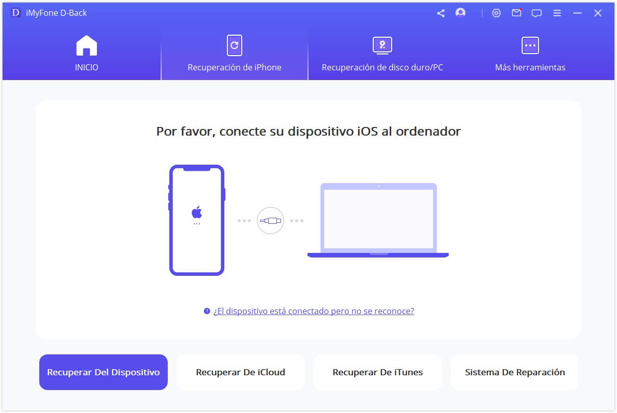 conecta el iPhone al ordenador para recuperar con iMyFone D-back