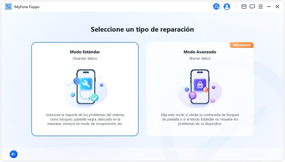 Modo estandar de iMyFone Fixppo para solucionar la activaciÃ³n del iPhone