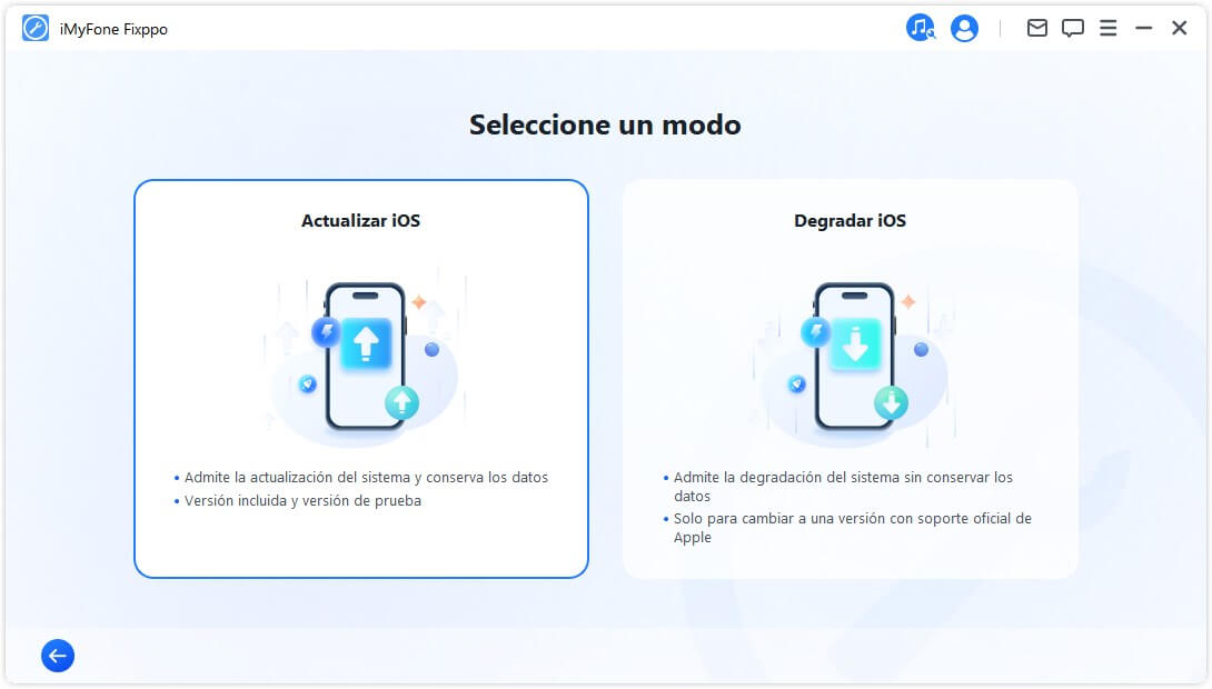 seleccionar actualizar iOS iMyFone Fixppo