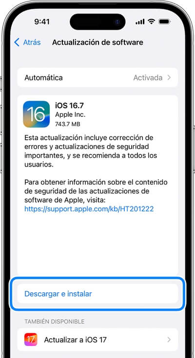 Actualizar sistema iOS para reparar iPhone no hay SIM