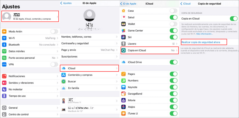 Hacer copia de seguridad de iPhone con icloud