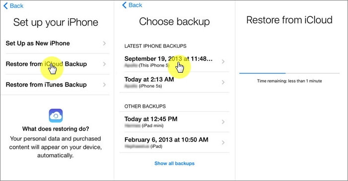 Restaurar el iPhone desde una copia de seguridad de iCloud 