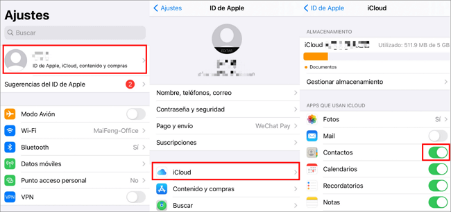cómo respaldar los contactos de mi iPhone con iCloud