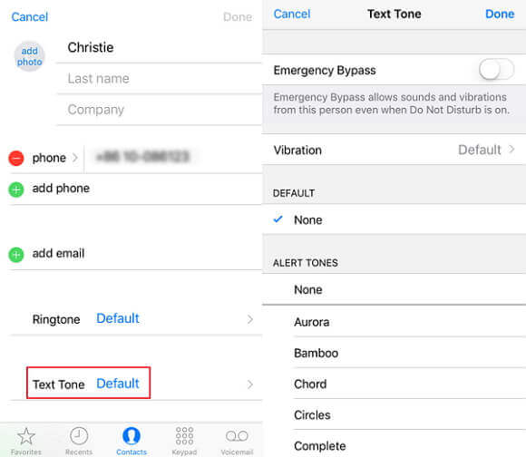 personalizar el tono de texto para los contactos