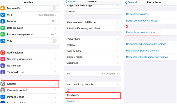 Restablecer los ajustes de red en su iPhone que no encuentra dispositivos bluetooth