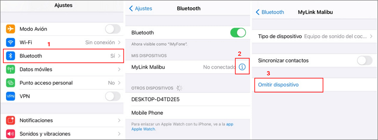 Omitir el dispositivo Bluetooth para arreglar que iPhone no encuentra dispositivo BlueTooth