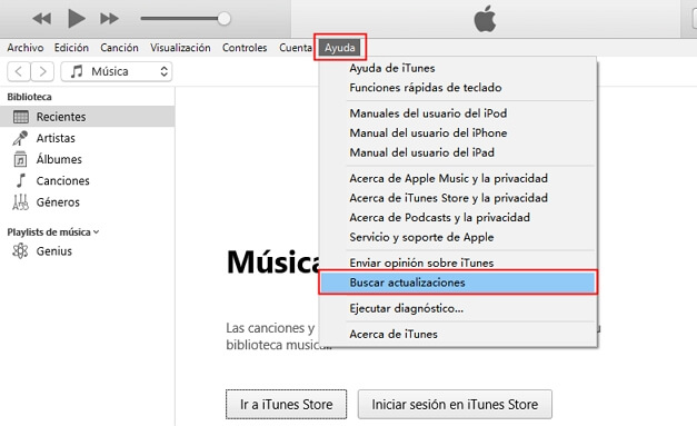 Actualizar iTunes a la última versión para arreglar mi PC no me reconoce el iPhone