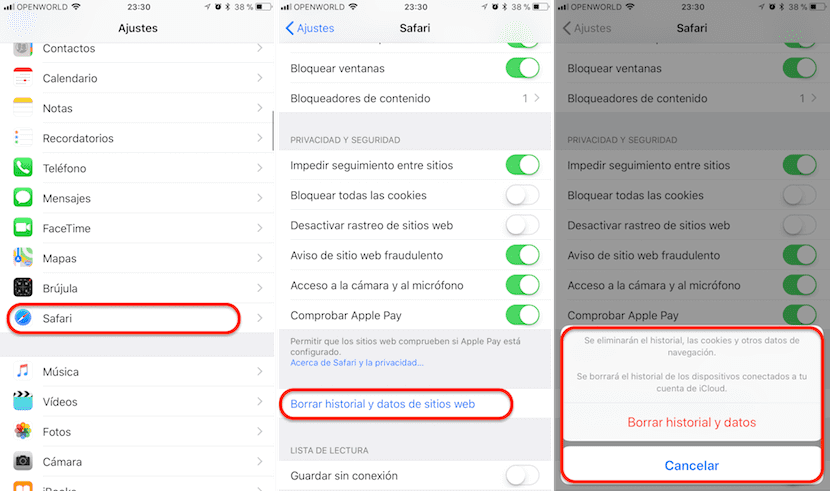 Borrar datos de navegación de Safari