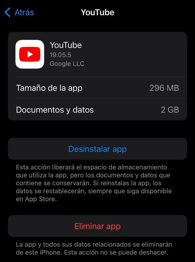desinstalar YouTube de iOS