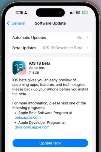 capacidad de iOS18 Beta