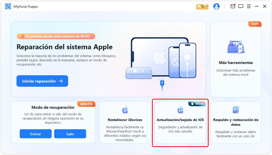 haz clic en Actualización/Degradación de iOS en Fixppo