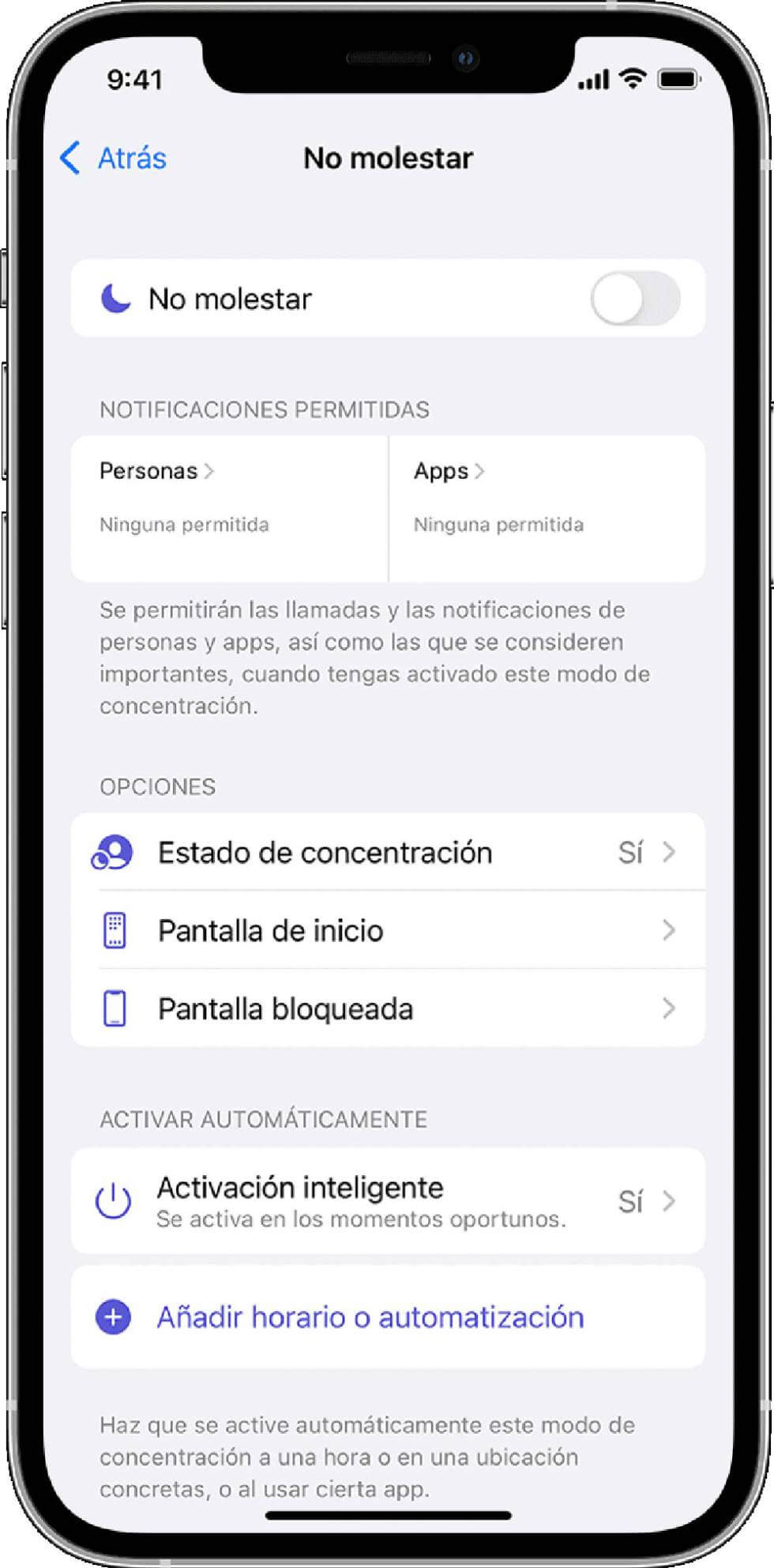 Verifica los ajustes de No molestar