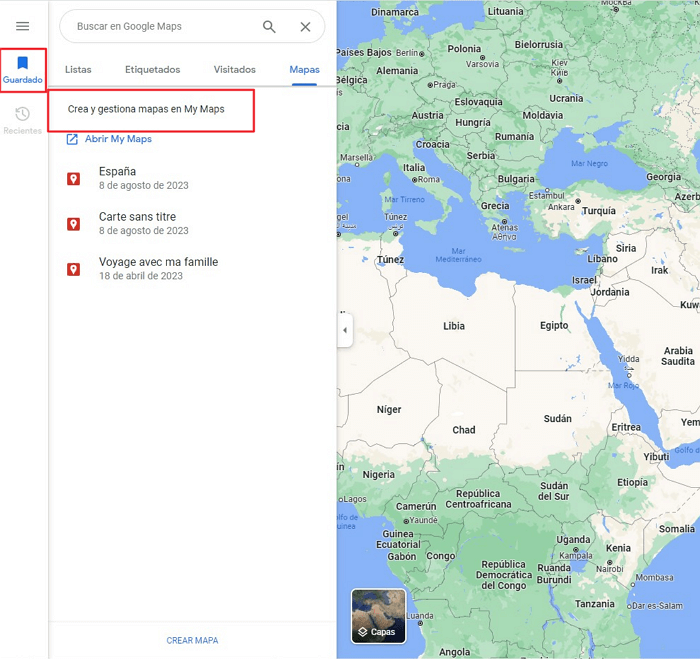 Abrir Mis mapas en Googele Maps