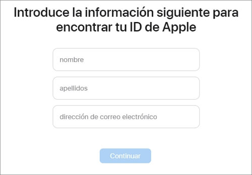 introduzca la informaciÃ³n para encontrar el ID de Apple
