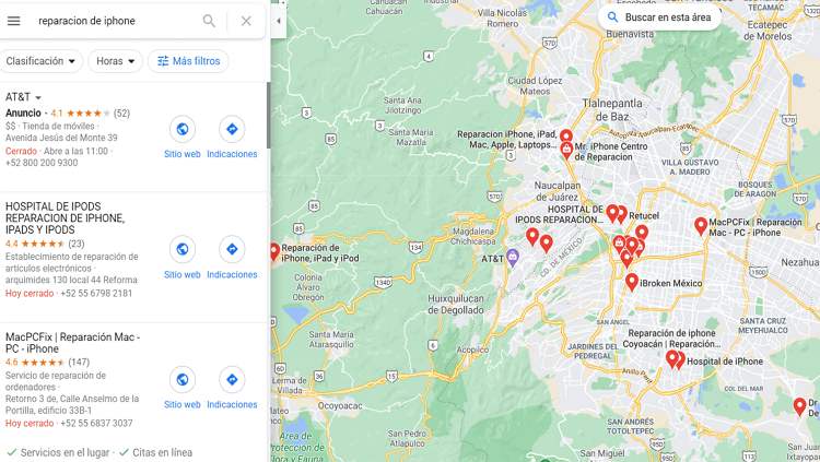 Buscar establecimientos de desbloqueo de iPhone con Google Maps