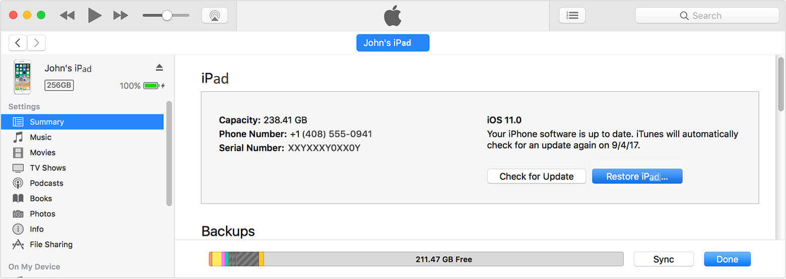 restablecer iPad bloqueado sin contraseña a través de iTunes