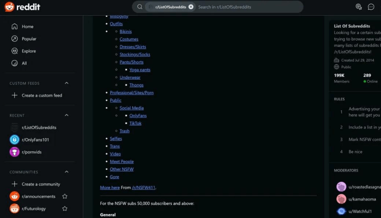 Reddtit - lista de subredditis para ver Onlyfans gratis