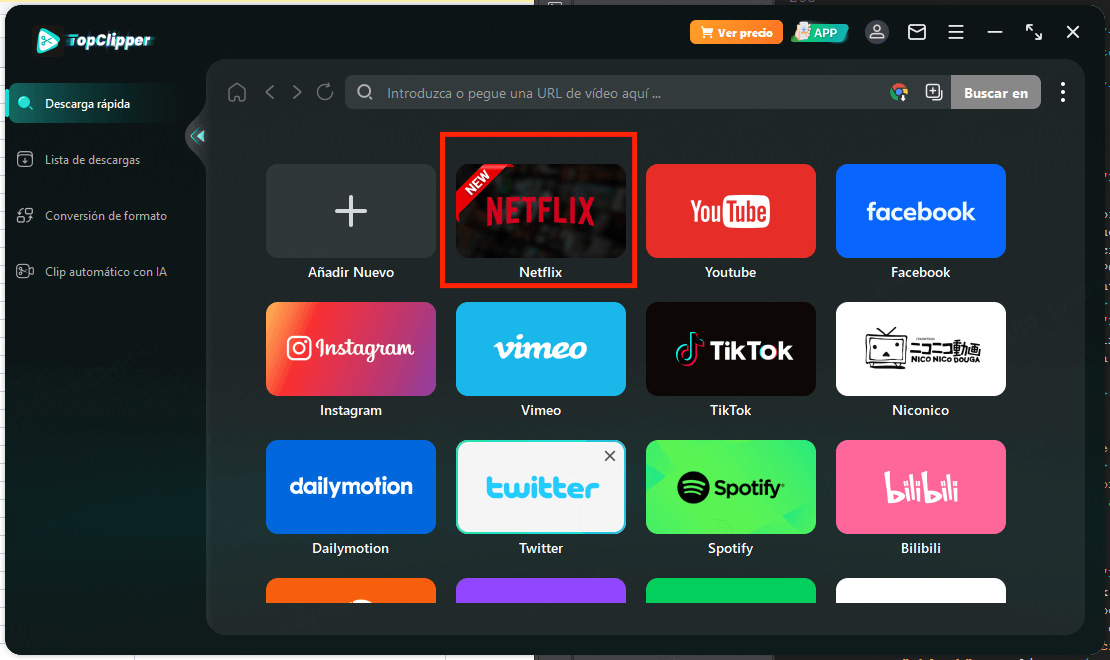 seleccionar Netflix en Topclipper para descargar peliculas de Netflix