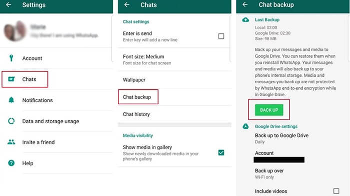 trasladar whatsapp de iphone a samsung mediante copia de seguridad de Google drive