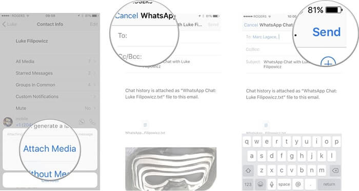 Copia de seguridad de WhatsApp iPhone en PC por correo electrónico