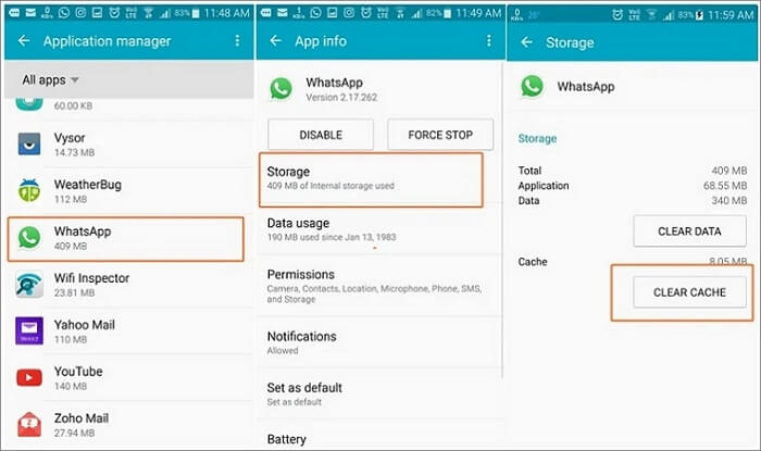 Wyczyść pamięć podręczną na Androidzie, jeśli kopia zapasowa WhatsApp nie postępuje