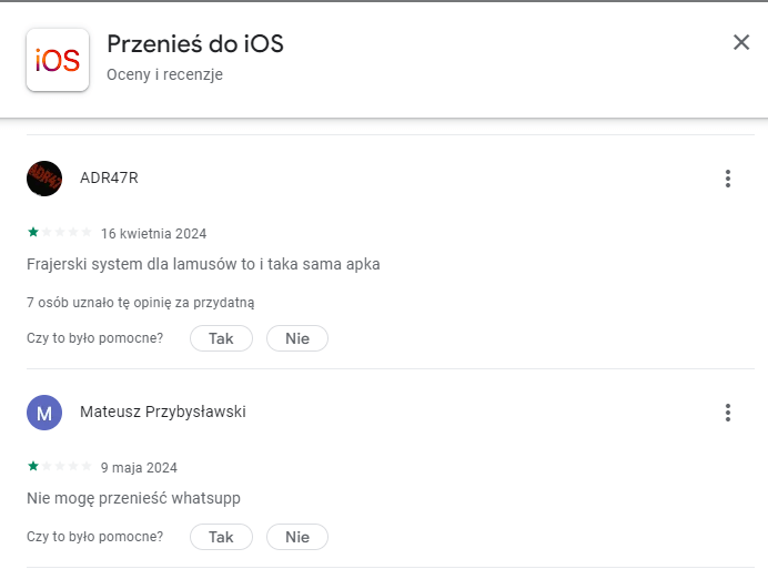 Move To iOS Recenzje użytkowników
