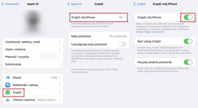Wyłącz funkcję Znajdź mój iPhone