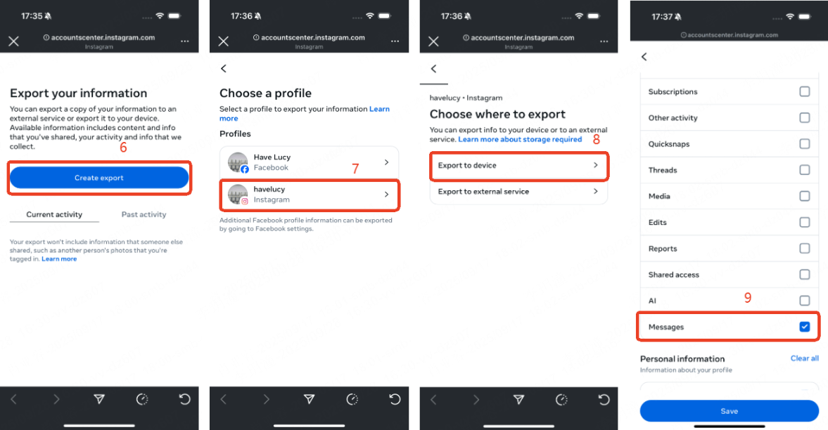 eksportuj dane z Instagrama