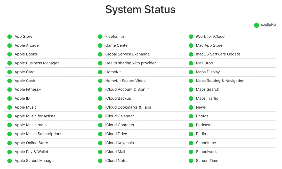 stan systemu ios