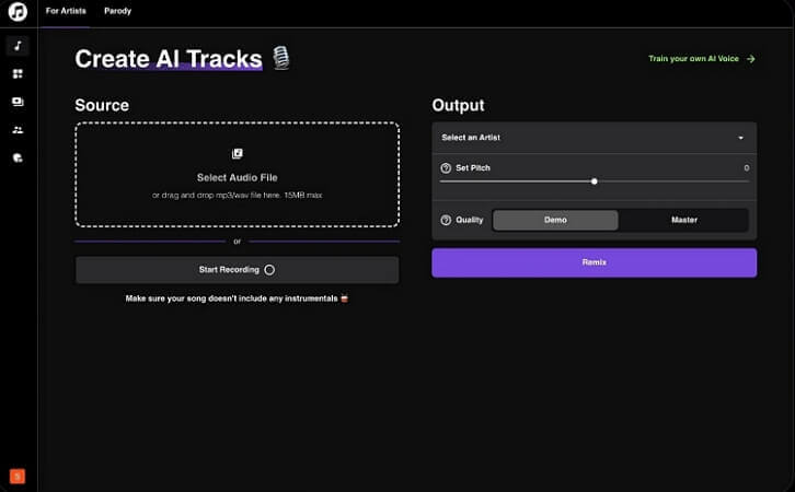 przeciągnij plik audio utworu do Musicfy
