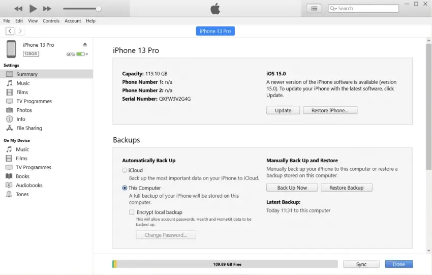 Kopia zapasowa iTunes