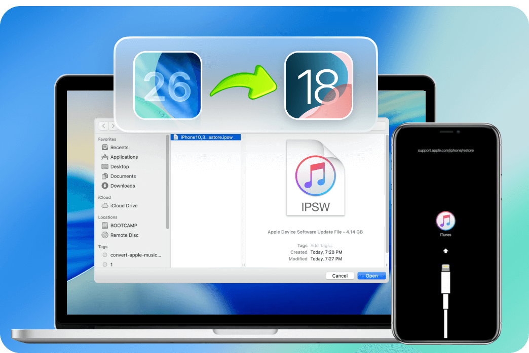 downgrade ios 26 to ios 18 via itunes