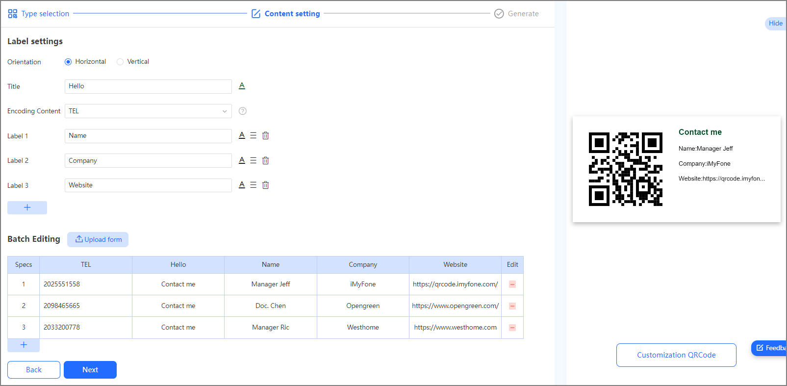 generate multiple contacts