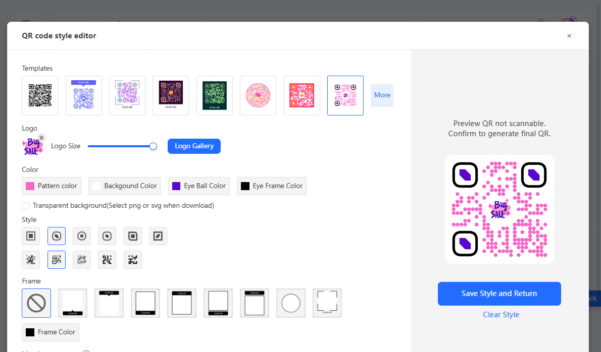 choose the dot stype of qr code