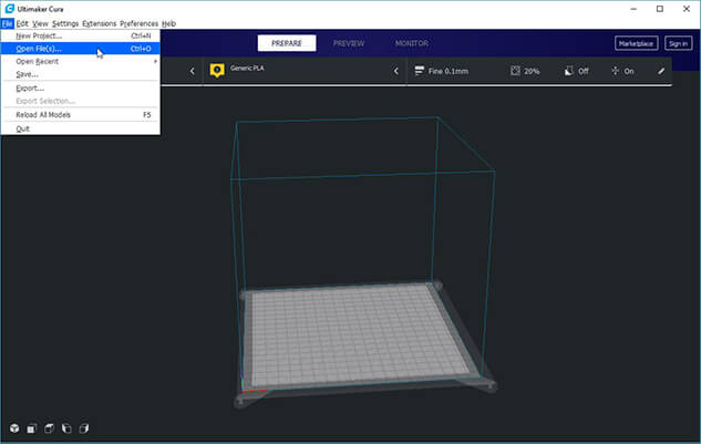 open file in cura