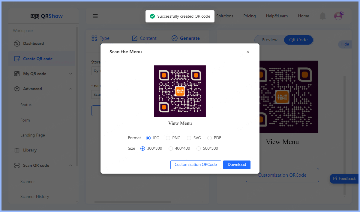 download your menu qr code