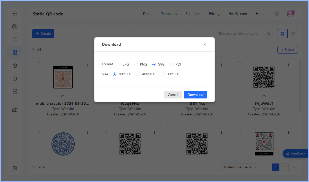 download qr code in different formats